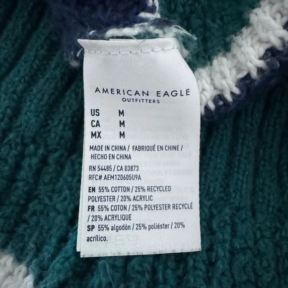American Eagle Outfitters Blue and Green V-Neck Sweater - Picture 5 of 7